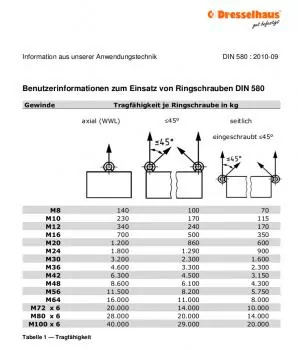 Bemaßung Ringschrauben DIN 580 - verzinkt